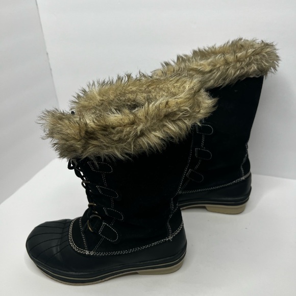 Merona Women's Winter Boots Black Leather Manmade Faux Fur Size 7 - Picture 7 of 8